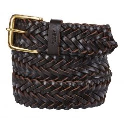 OSPREY LONDON Dean Saddle Leather Plaited Belt Chocolate