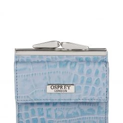 OSPREY LONDON Croc Leather Snap Purse Pool Blue