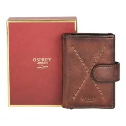 OSPREY LONDON Brown Cross Stitch Leather And Metal RFID Card Case