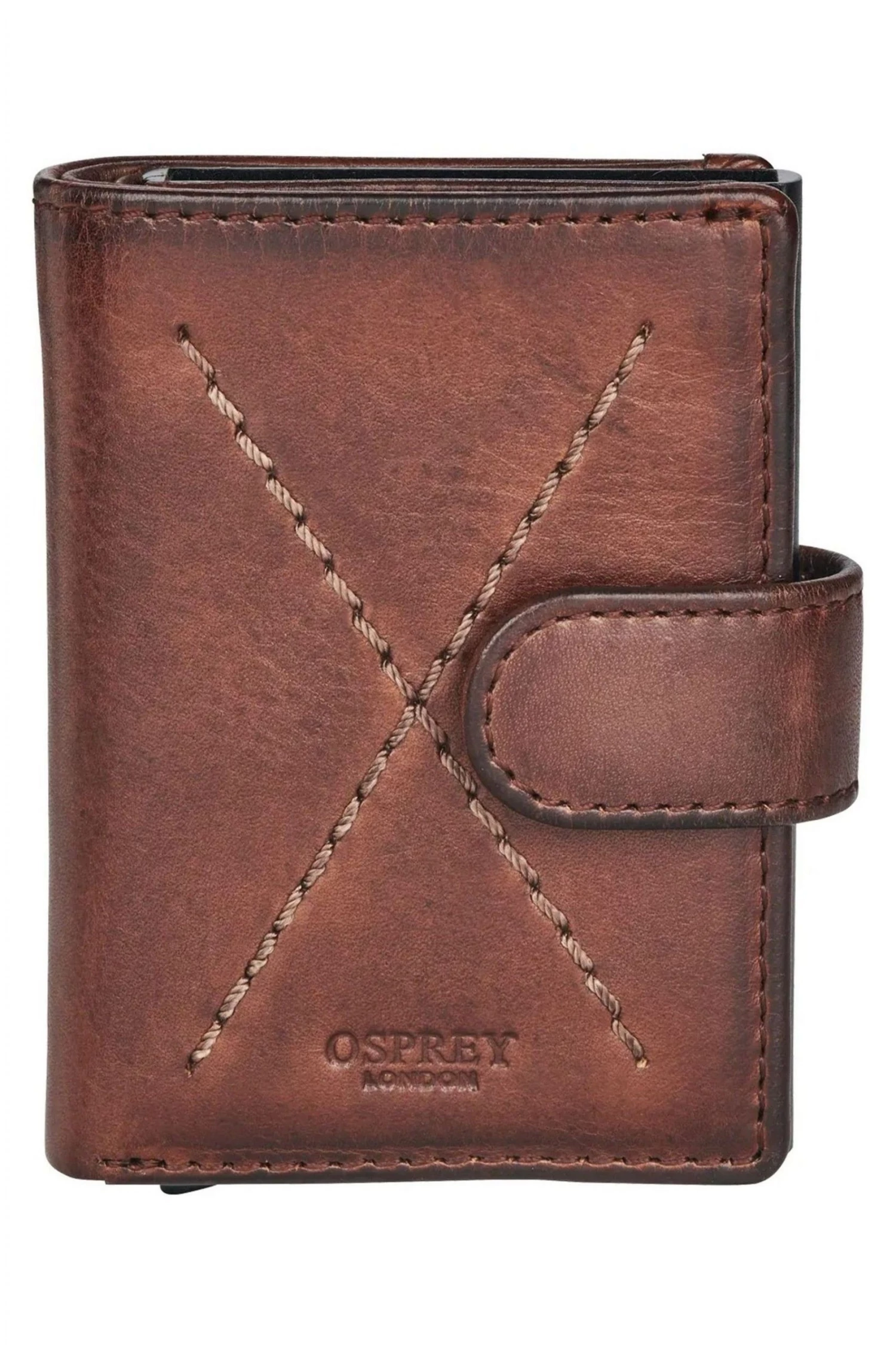 OSPREY LONDON Brown Cross Stitch Leather And Metal RFID Card Case 2 OSPREY LONDON Brown Cross Stitch Leather And Metal RFID Card Case - Image 2