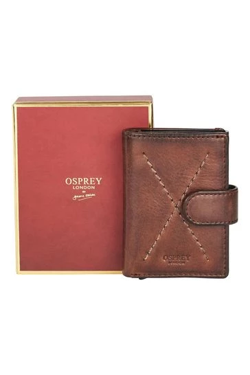 OSPREY LONDON Brown Cross Stitch Leather And Metal RFID Card Case 4 OSPREY LONDON Brown Cross Stitch Leather And Metal RFID Card Case - Image 4