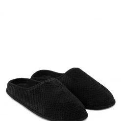 Totes Black Swept Back Popcorn Mule Slipper