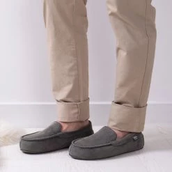 Totes Grey Isotoner Mens Airtex Suedette Moccasin Slippers