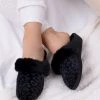 Totes Black Isotoner Ladies Velour Heeled Mule Slippers