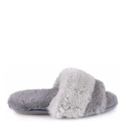 Totes Grey Totes Ladies Faux Fur Contrast Stripe Slider Slippers -OSPREY LONDON Sales unnamed file 1252