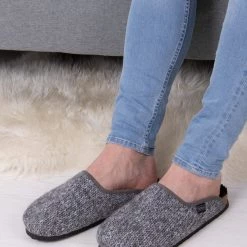 Totes Grey Mens Knitted Mule Slippers With Cork And EVA Sole