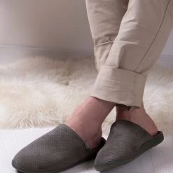 Totes Grey Isotoner Mens Airtex Suedette Mule Slippers