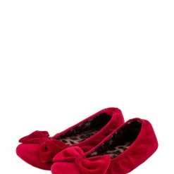 Totes Red Velour Ballet With Bow