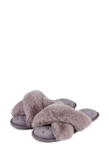 Totes Pink Isotoner Fluffy Cross Front Mule Slippers 3 Totes Pink Isotoner Fluffy Cross Front Mule Slippers - Image 3