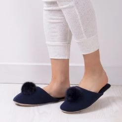 Totes Blue Ladies Cashmere Blend Mule Slippers With Soft Sole