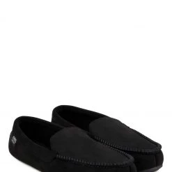 Totes Black Suedette Mocc Slipper With Driving Sole