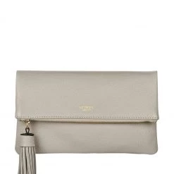 OSPREY LONDON Bexley Grainy Hide Leather Clutch Bag Taupe