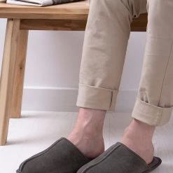 Totes Grey Isotoner Mens Real Suede Mule Slippers