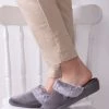 Totes Grey Isotoner Ladies Sparkle Velour Heeled Mule Slippers