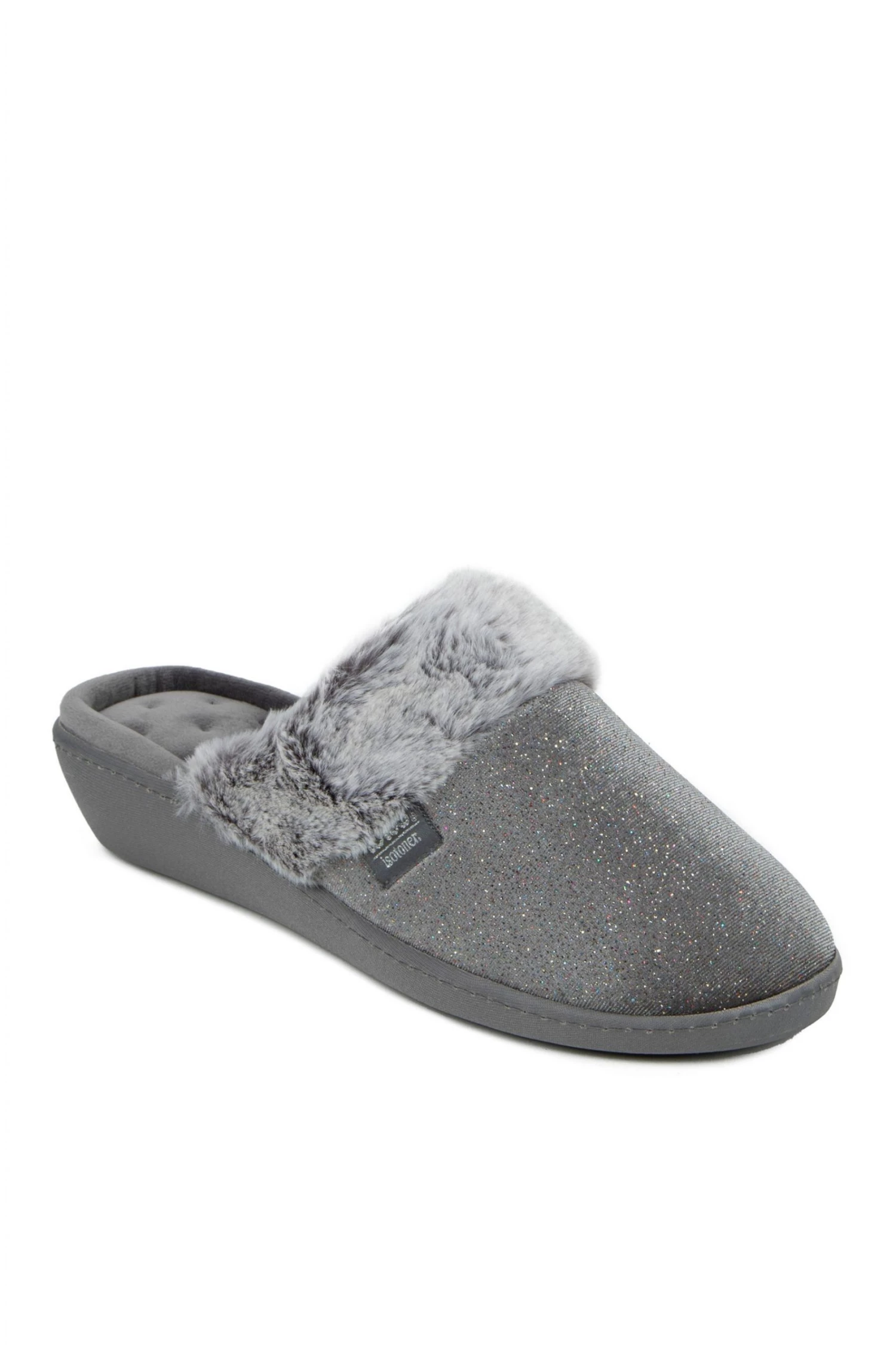 Totes Grey Isotoner Ladies Sparkle Velour Heeled Mule Slippers 3 Totes Grey Isotoner Ladies Sparkle Velour Heeled Mule Slippers - Image 3