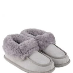 Totes Grey Isotoner Ladies Real Suede Moccasin Bootie -OSPREY LONDON Sales unnamed file 1330