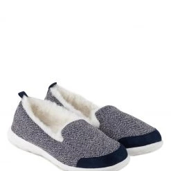 Totes Blue Isotoner Ladies Iso- Flex Herringbone Full Back Slippers