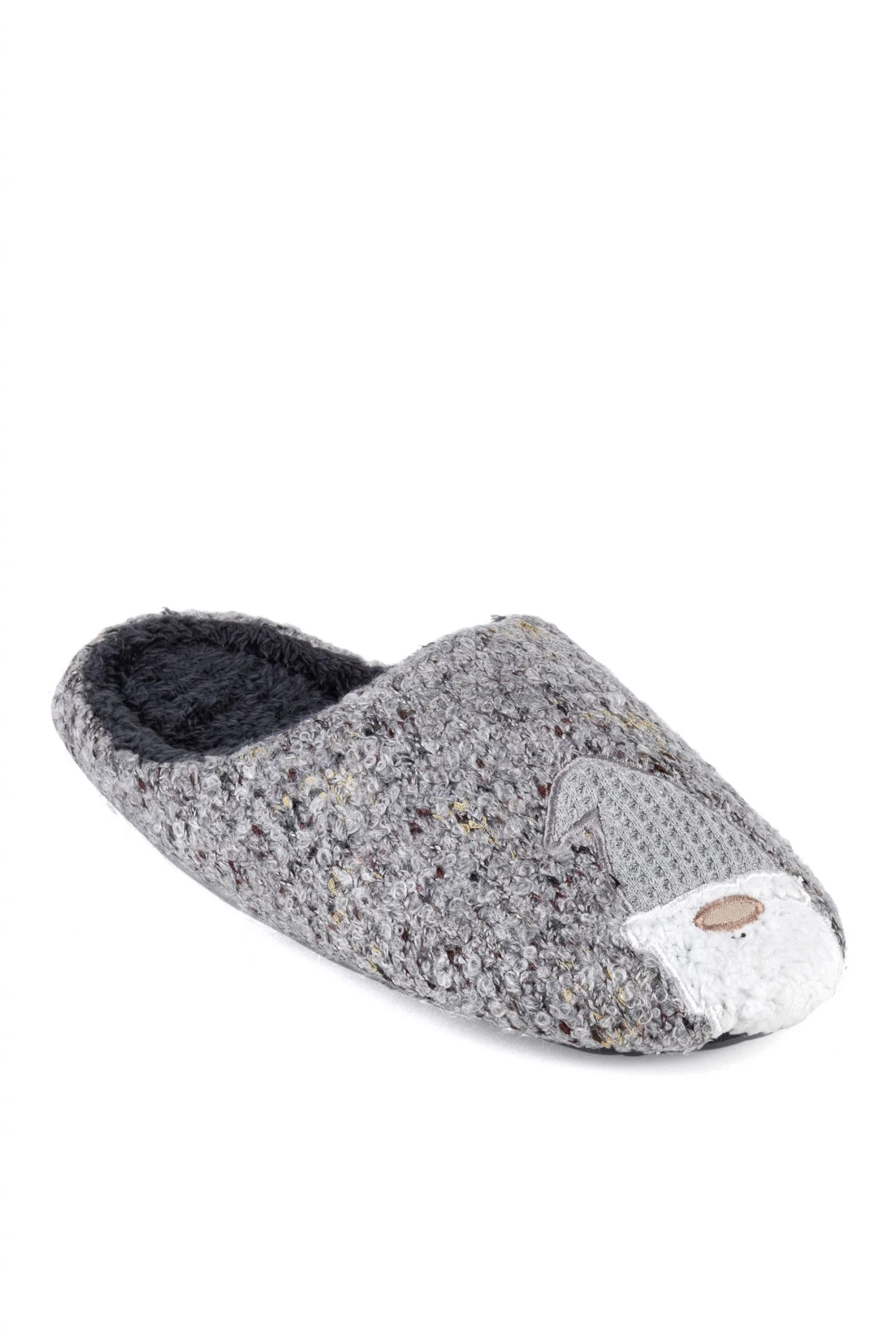 Totes Grey Mens Novelty Applique Slippers 4 Totes Grey Mens Novelty Applique Slippers - Image 4