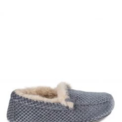 Totes Grey Isotoner Ladies Textured Velour Moccasin Slippers
