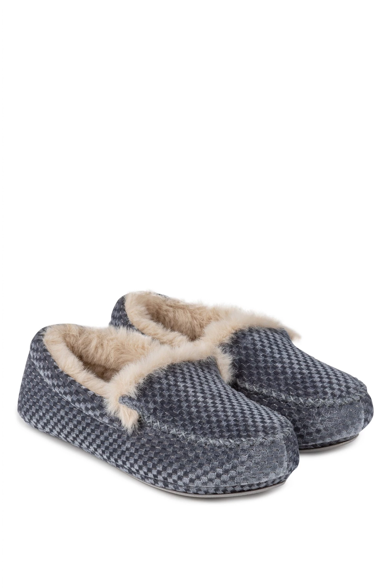 Totes Grey Isotoner Ladies Textured Velour Moccasin Slippers 2 Totes Grey Isotoner Ladies Textured Velour Moccasin Slippers - Image 2