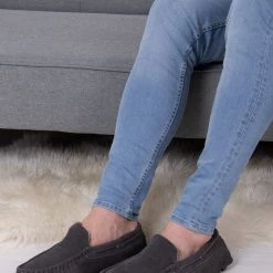 Totes Grey Isotoner Mens Real Suede With Closed Stitch Moccasin Slippers
