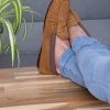 Totes Brown Mens Suedette Moccasin Slippers With Check Lining