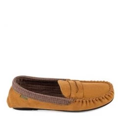 Totes Brown Mens Suedette Moccasin Slippers With Check Lining -OSPREY LONDON Sales unnamed file 1458