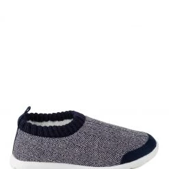 Totes Blue Isotoner Ladies Iso-Flex Herringbone Bootie Slippers