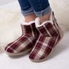 Totes Red Ladies Tartan Boot Slippers