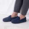 Totes Blue Isotoner Mens Felt Moccasin With Contrast Binding Slippers