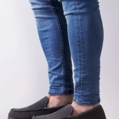 Totes Grey Isotoner Mens Iso-Flex Real Suede Moccasin Slippers