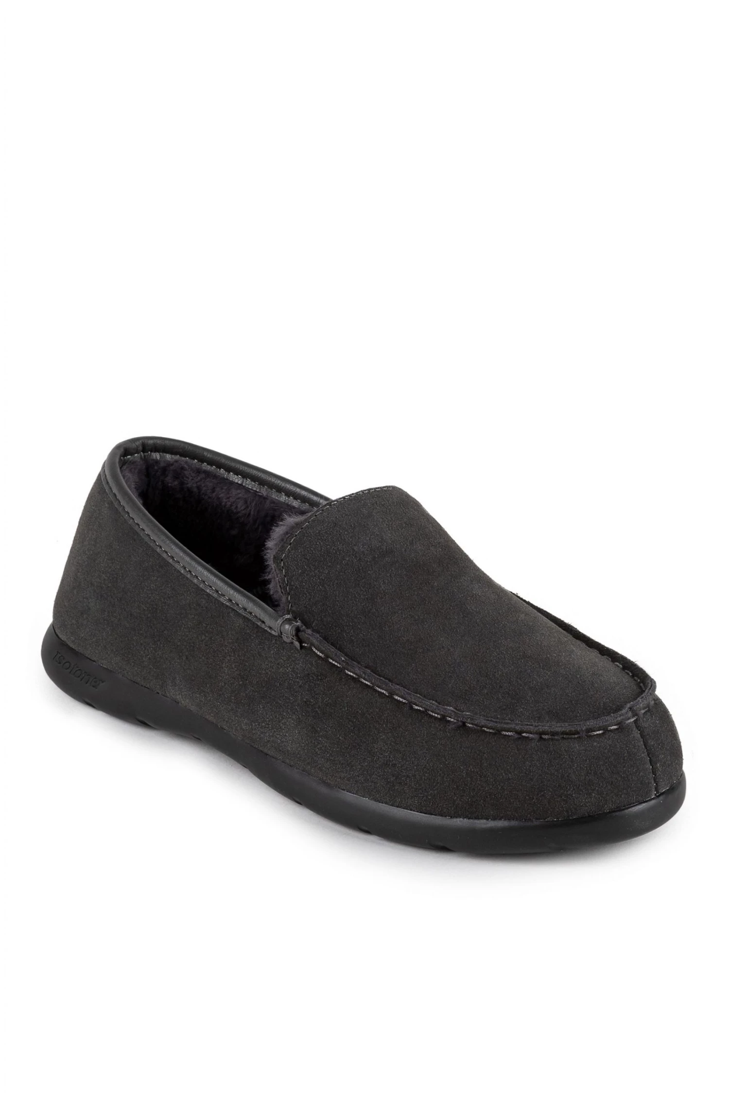 Totes Grey Isotoner Mens Iso-Flex Real Suede Moccasin Slippers 3 Totes Grey Isotoner Mens Iso-Flex Real Suede Moccasin Slippers - Image 3