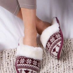 Totes Red Ladies Family Collection Fair Isle Mule Slippers