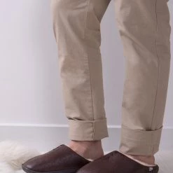 Totes Brown Isotoner Mens Distressed Mule With Check Sock Slippers