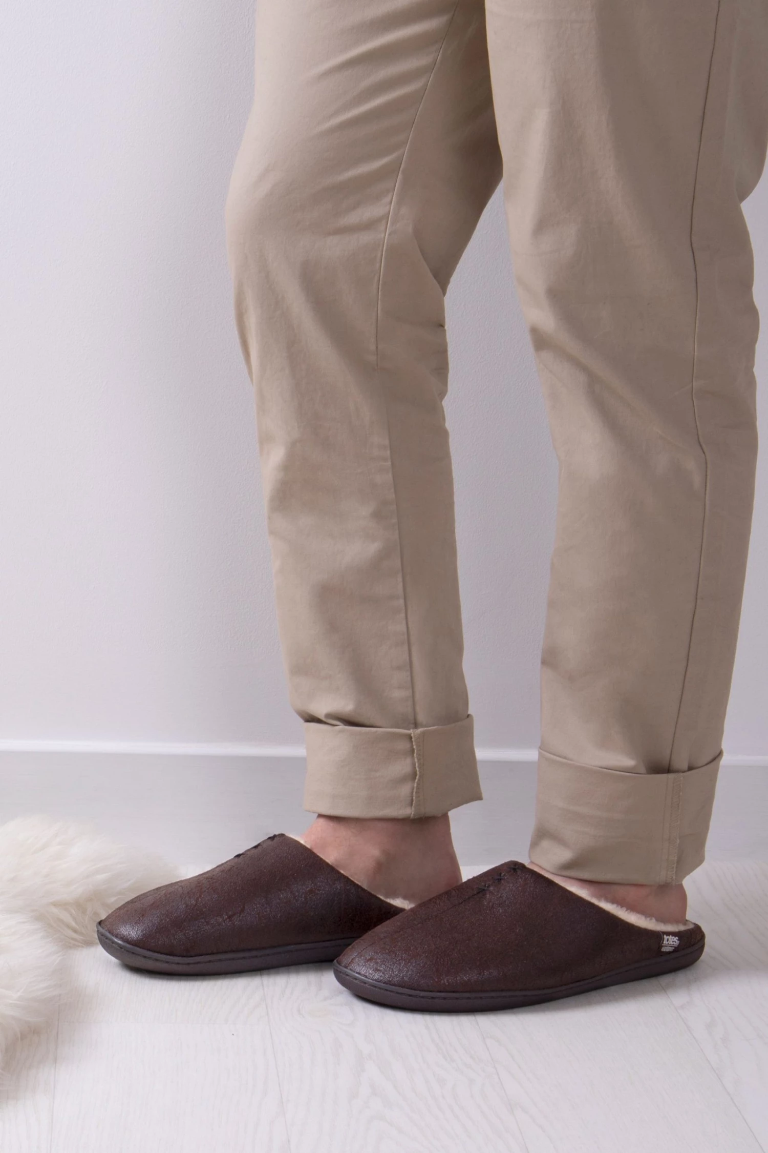 Totes Brown Isotoner Mens Distressed Mule With Check Sock Slippers 1 Totes Brown Isotoner Mens Distressed Mule With Check Sock Slippers