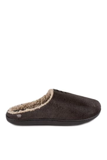 Totes Brown Isotoner Mens Distressed Mule With Check Sock Slippers 6 Totes Brown Isotoner Mens Distressed Mule With Check Sock Slippers - Image 6