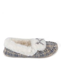 Totes Grey Ladies Brushed Check Moccasin Slippers -OSPREY LONDON Sales unnamed file 1584