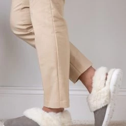 Totes Grey Isotoner Ladies Iso-Flex Real Suede Slingback Slippers