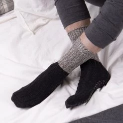 Totes Grey Mens Natural Wool Blend Slipper Sock With Tread