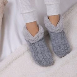 Totes Grey Ladies Knitted Texture Bootie