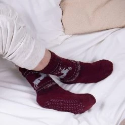 Totes Red Mens Fairisle Stag Slipper Sock With Sherpa Lining