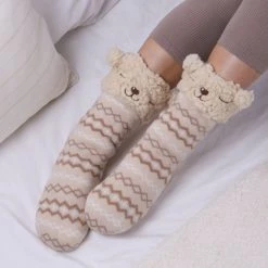 Totes Cream Ladies Novelty Slippers Socks