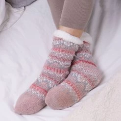 Totes Pink Ladies Fair Isle Slippers Socks
