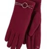 Totes Red Isotoner Ladies Thermal Smartouch Glove With PU Trim And Ring Detail