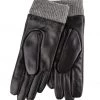 Totes Black Isotoner Ladies Leather Glove With Knit Cuff
