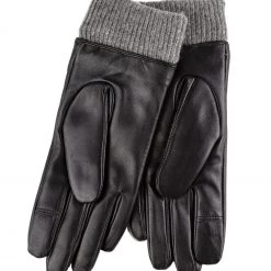 Totes Black Isotoner Ladies Leather Glove With Knit Cuff