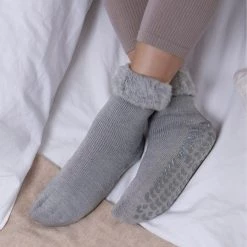 Totes Grey Ladies Brushed Bed Sock With Tread