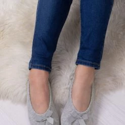 Totes Grey Isotoner Terry Ballet With Bow