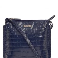 OSPREY LONDON Leather Minster Croc Cross-Body Bag Navy