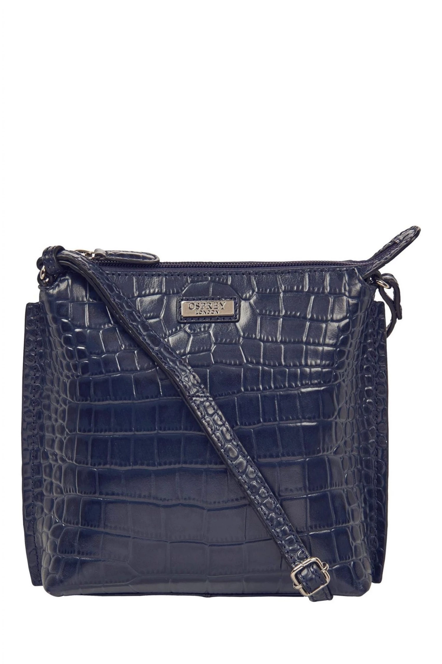 OSPREY LONDON Leather Minster Croc Cross-Body Bag Navy 1 OSPREY LONDON Leather Minster Croc Cross-Body Bag Navy